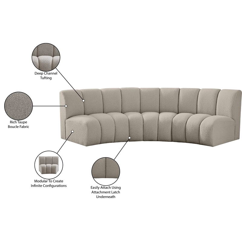 Meridian Furniture Infinity Brown Boucle Fabric 3pc. Modular Sectional