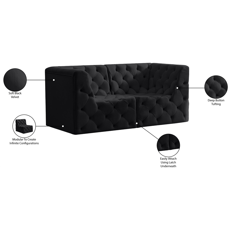 Meridian Furniture Tuft Black Velvet Modular Sofa