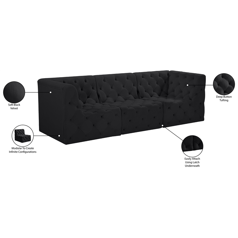 Meridian Furniture Tuft Black Velvet Modular Sofa