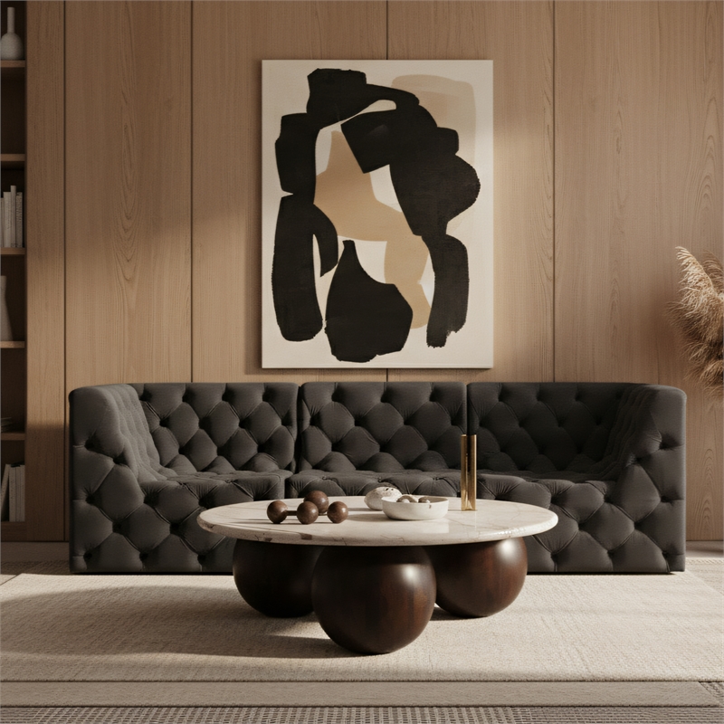 Meridian Furniture Tuft Black Velvet Modular Sofa