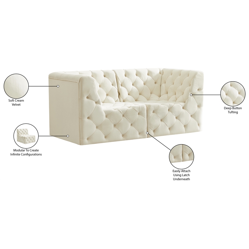 Meridian Furniture Tuft Cream Velvet Modular Sofa