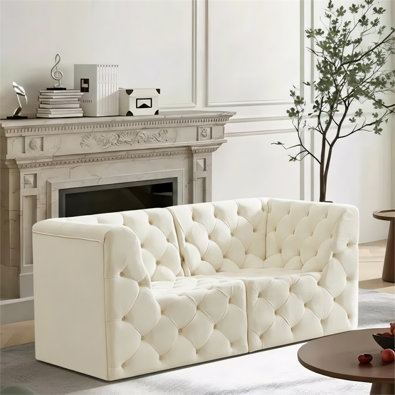 Meridian Furniture Tuft Cream Velvet Modular Sofa