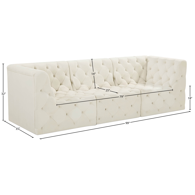 Meridian Furniture Tuft Cream Velvet Modular Sofa