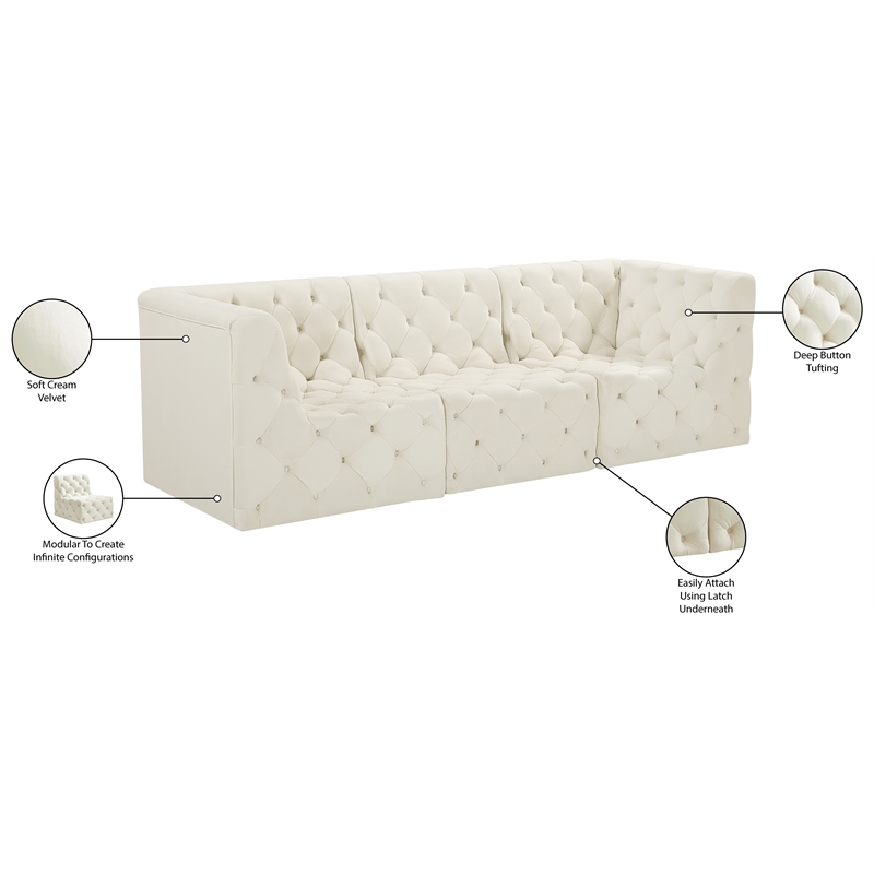 Meridian Furniture Tuft Cream Velvet Modular Sofa