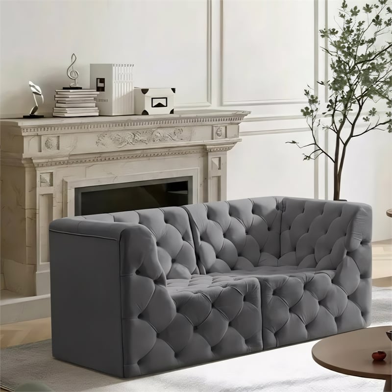 Meridian Furniture Tuft Grey Velvet Modular Sofa