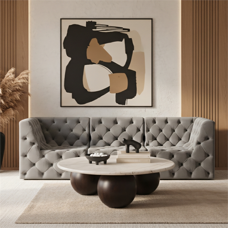 Meridian Furniture Tuft Grey Velvet Modular Sofa