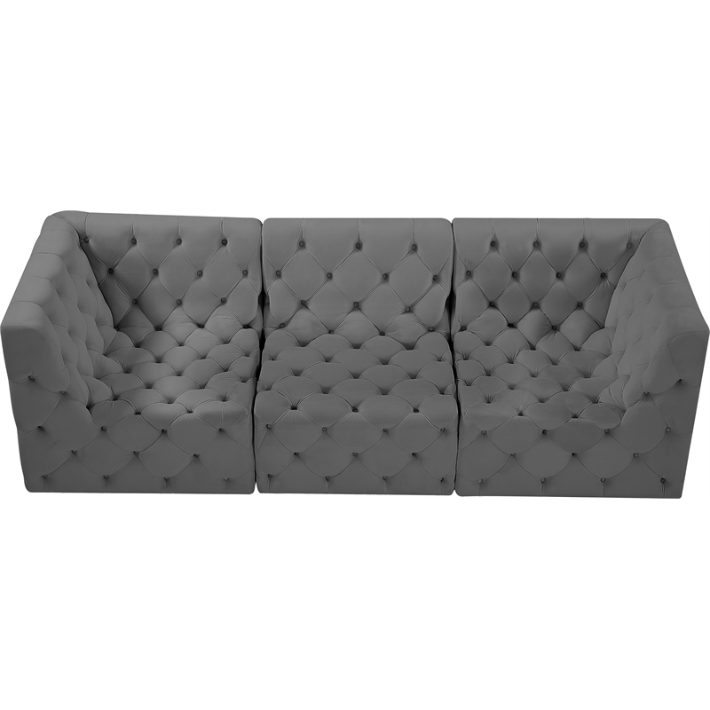 Meridian Furniture Tuft Grey Velvet Modular Sofa