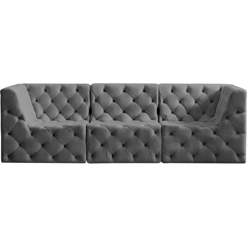 Meridian Furniture Tuft Grey Velvet Modular Sofa