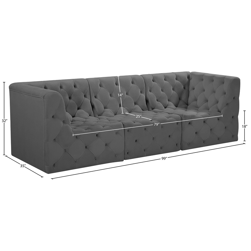 Meridian Furniture Tuft Grey Velvet Modular Sofa
