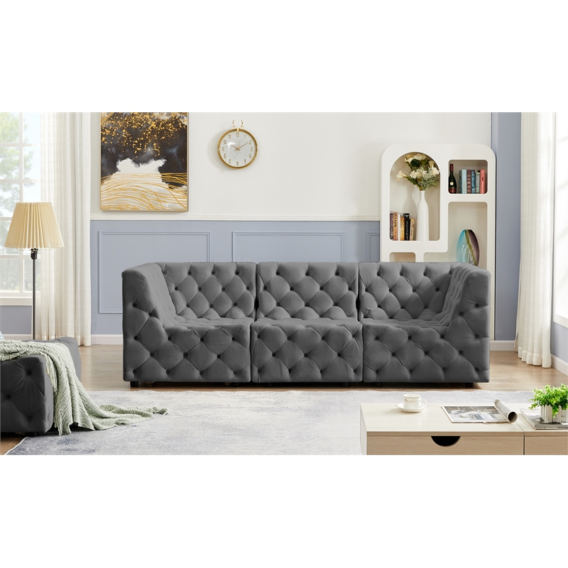 Meridian Furniture Tuft Grey Velvet Modular Sofa