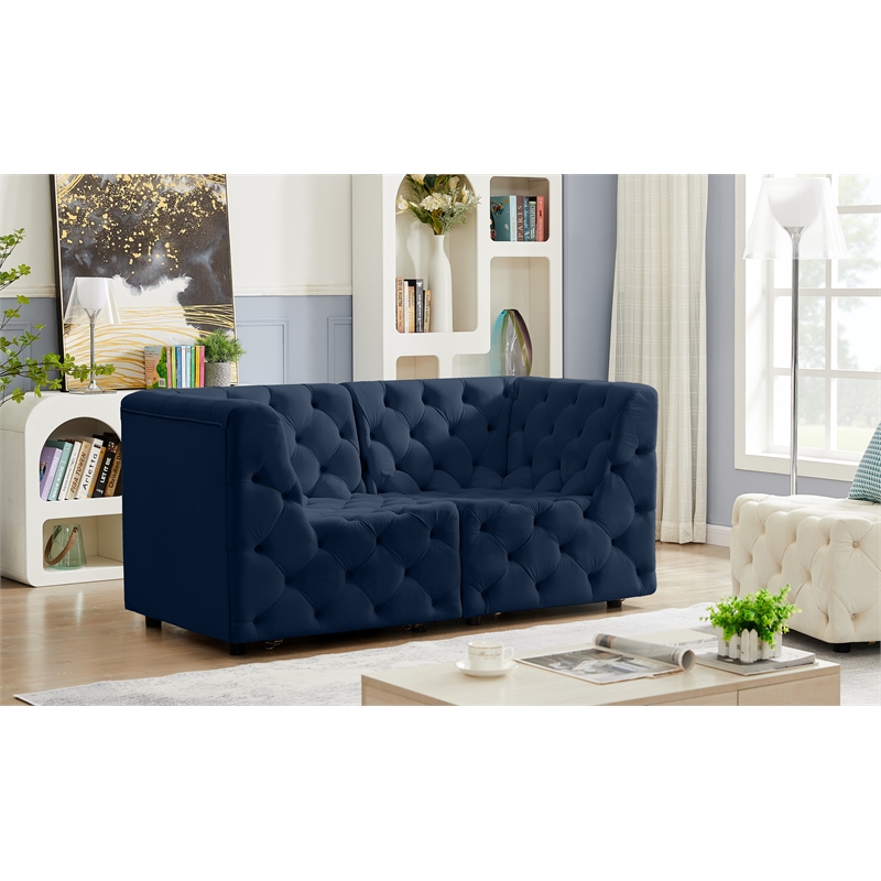 Meridian Furniture Tuft Navy Velvet Modular Sofa