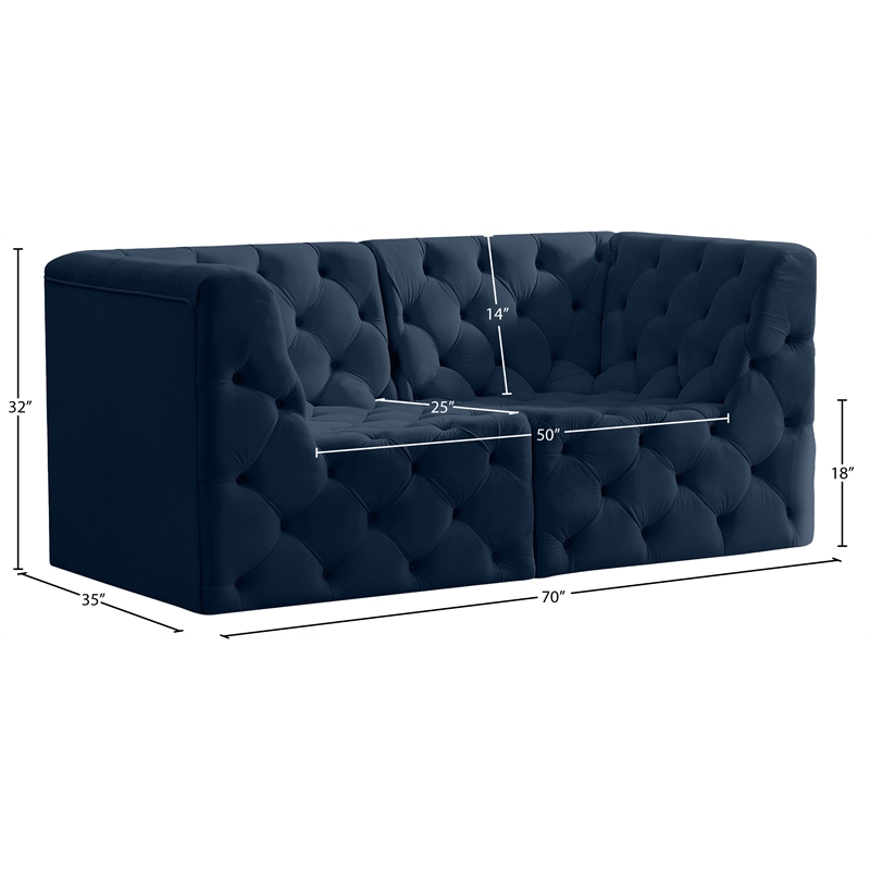 Meridian Furniture Tuft Navy Velvet Modular Sofa