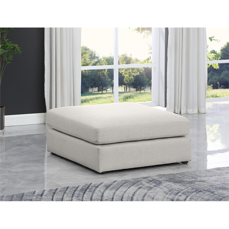 Meridian Furniture Beckham Beige Durable Linen Textured Fabric Ottoman