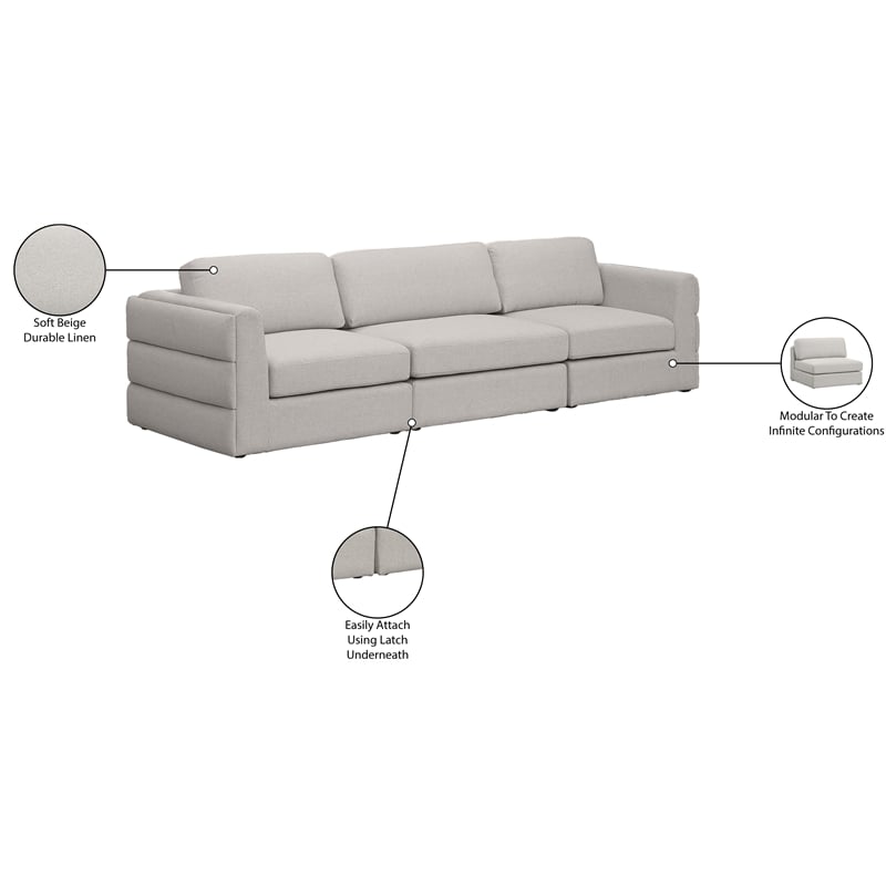 Meridian Furniture Beckham Beige Durable Linen Textured Fabric Modular Sofa