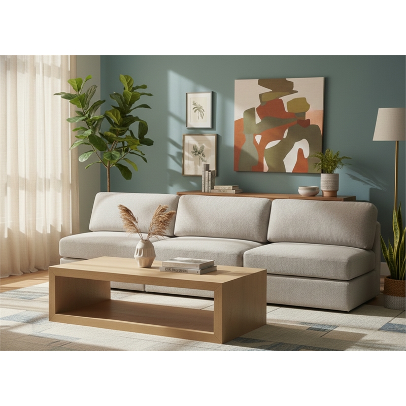 Meridian Furniture Beckham Beige Durable Linen Textured Fabric Modular Sofa