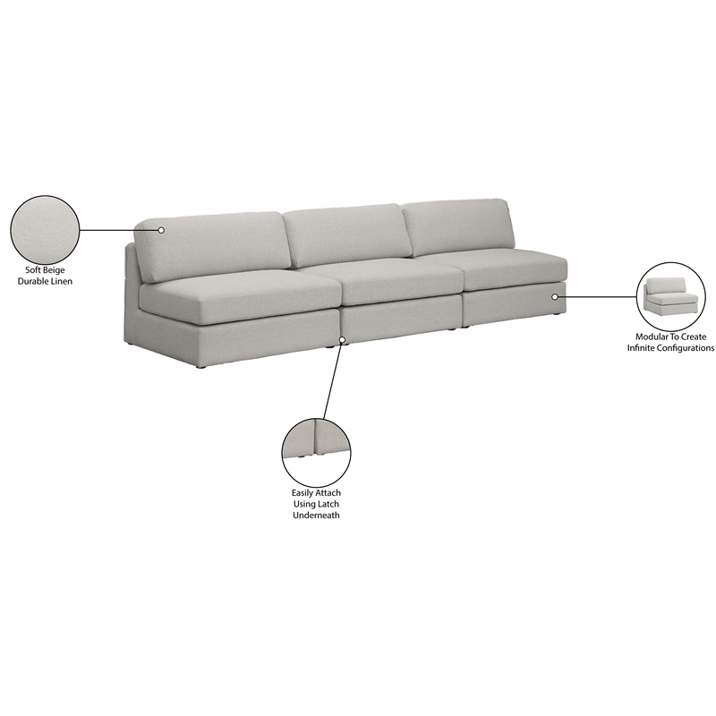 Meridian Furniture Beckham Beige Durable Linen Textured Fabric Modular Sofa