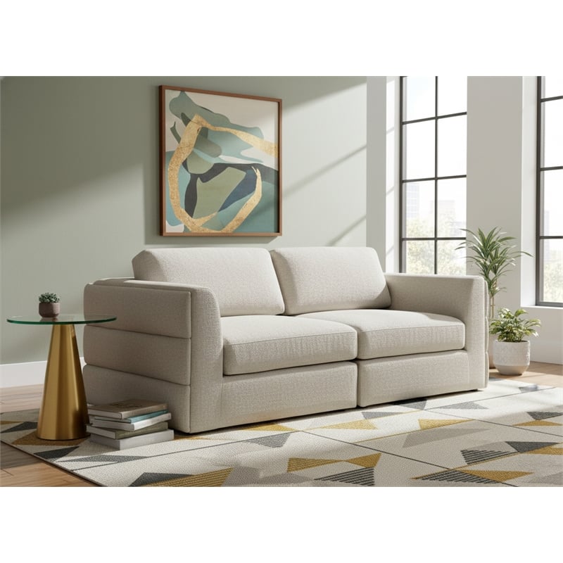 Meridian Furniture Beckham Beige Durable Linen Textured Fabric Modular Sofa