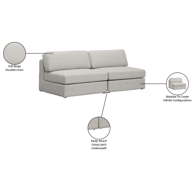 Meridian Furniture Beckham Beige Durable Linen Textured Fabric Modular Sofa