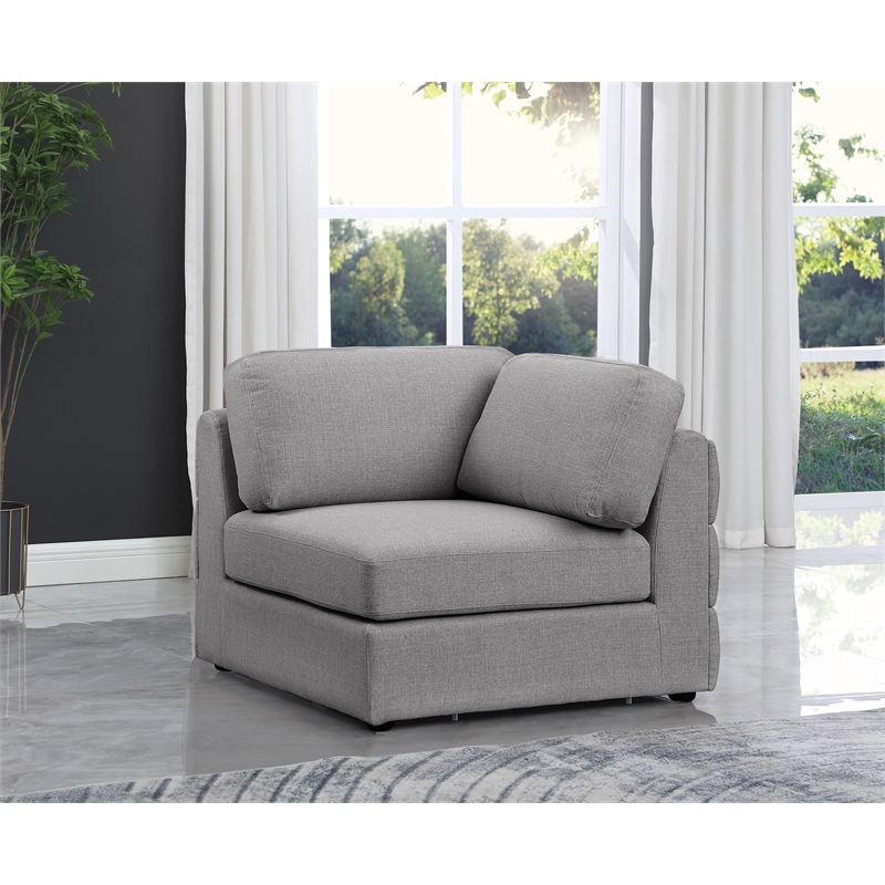Meridian Furniture Beckham Grey Durable Linen Textured Fabric Corner