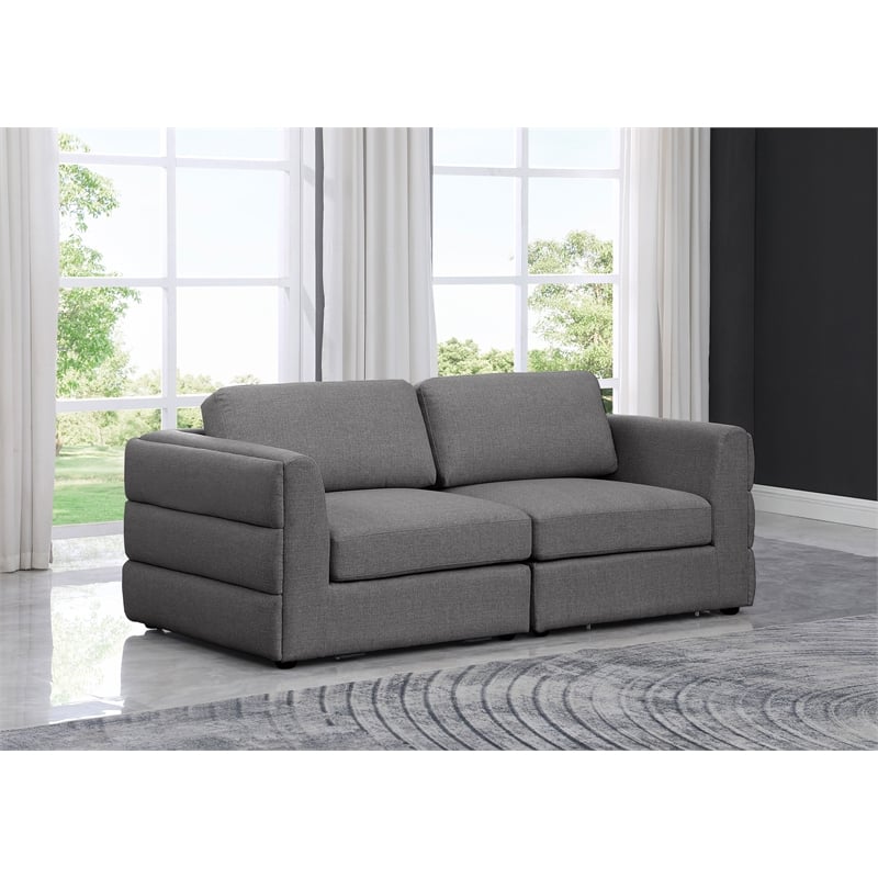 Meridian Furniture Beckham Grey Durable Linen Textured Fabric Modular Sofa
