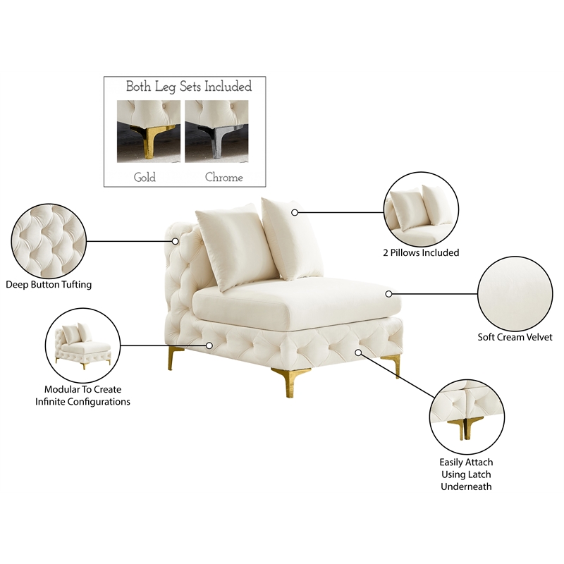 Meridian Furniture Tremblay Cream Velvet Armless Chair