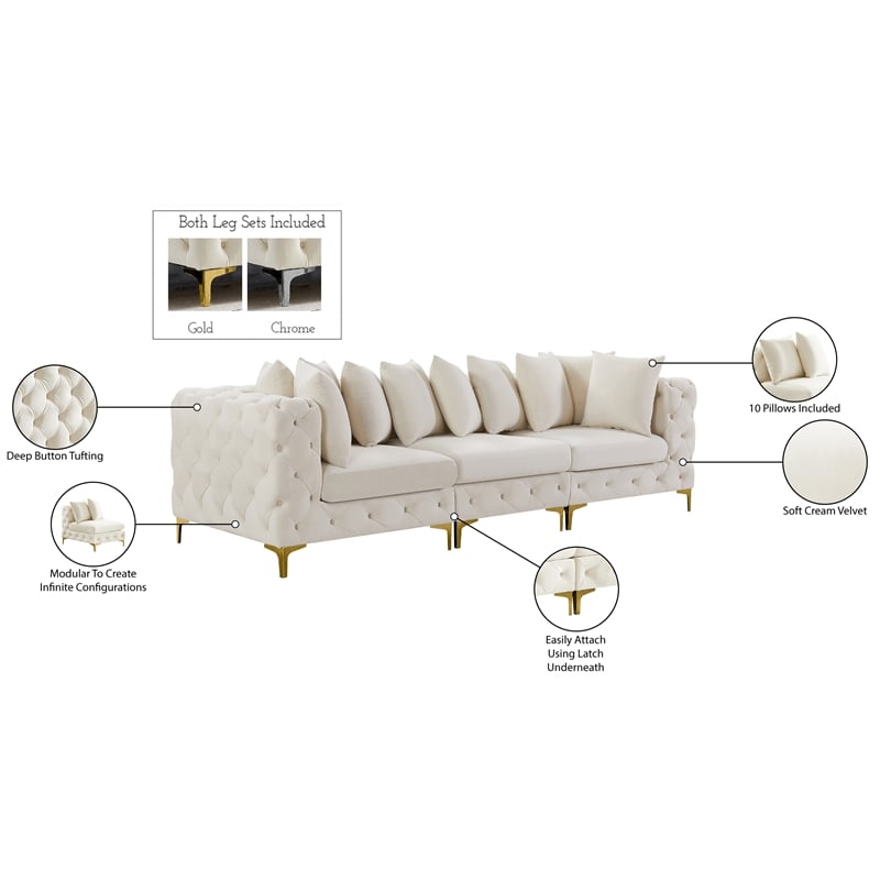 Meridian Furniture Tremblay Cream Velvet Modular Sofa