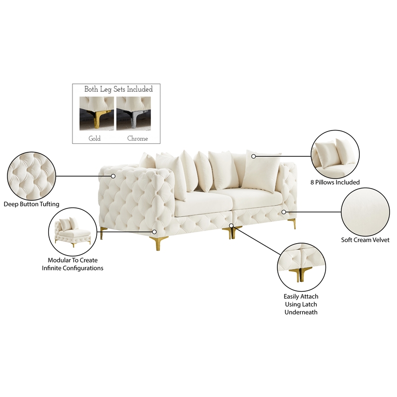 Meridian Furniture Tremblay Cream Velvet Modular Sofa