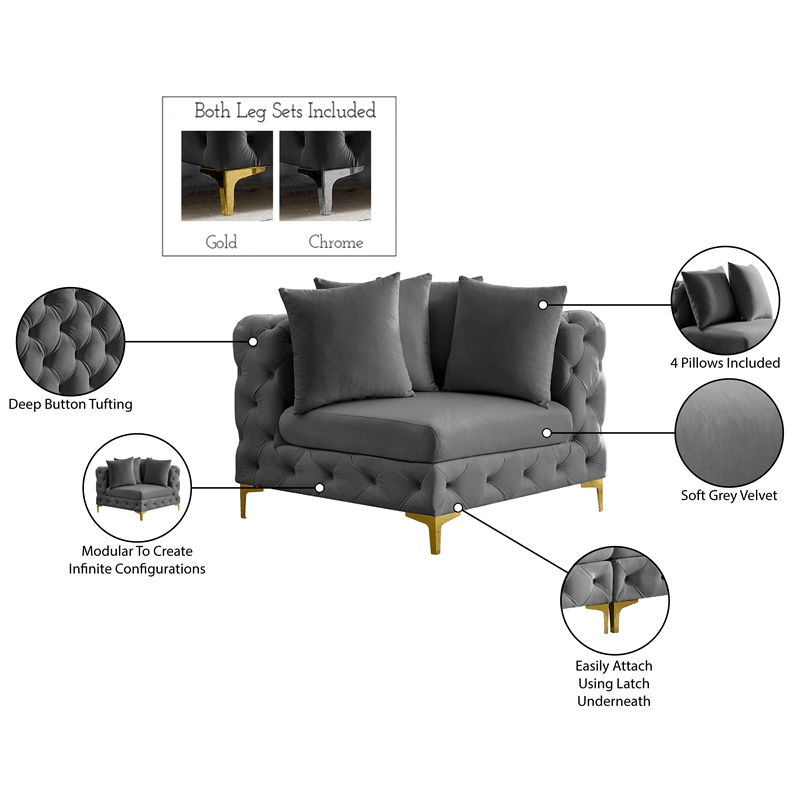 Meridian Furniture Tremblay Grey Velvet Corner Chair