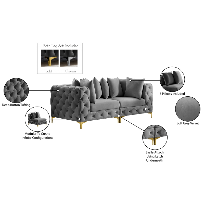 Meridian Furniture Tremblay Grey Velvet Modular Sofa