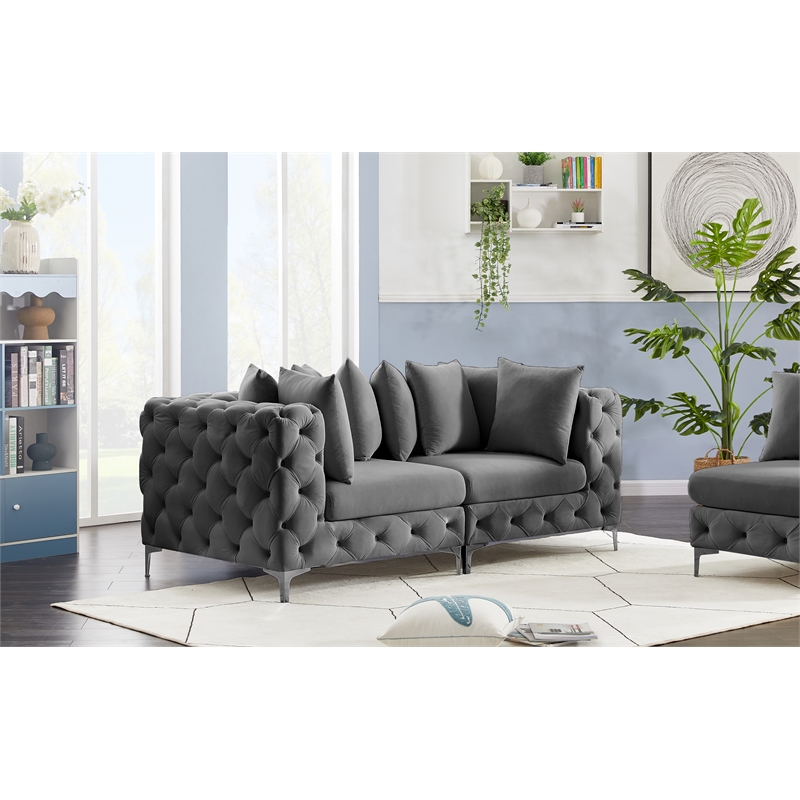 Meridian Furniture Tremblay Grey Velvet Modular Sofa