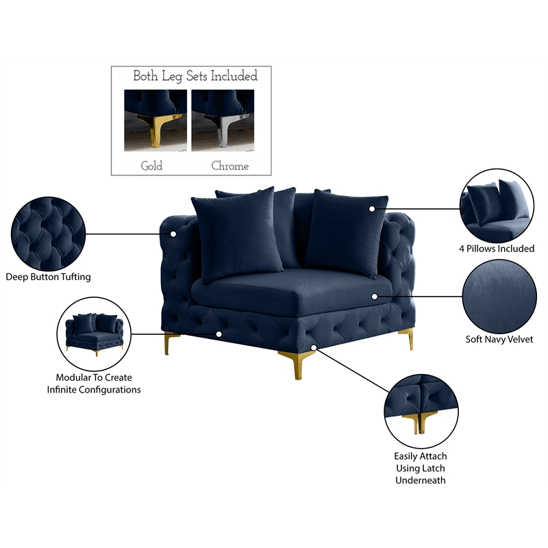 Meridian Furniture Tremblay Navy Velvet Corner Chair