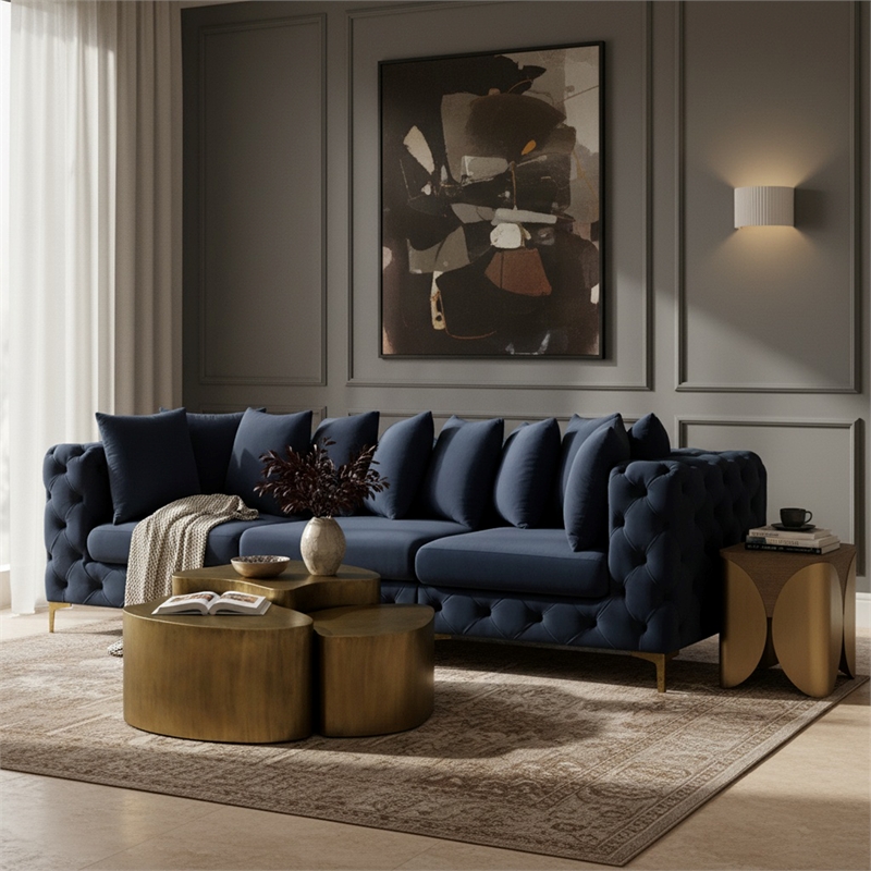 Meridian Furniture Tremblay Navy Velvet Modular Sofa