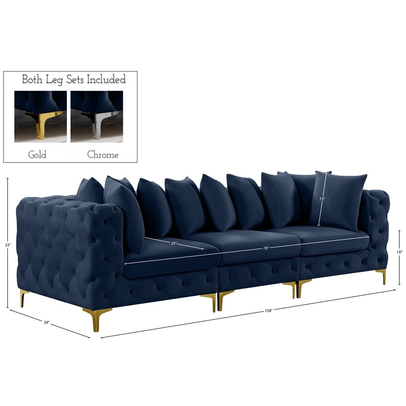 Meridian Furniture Tremblay Navy Velvet Modular Sofa