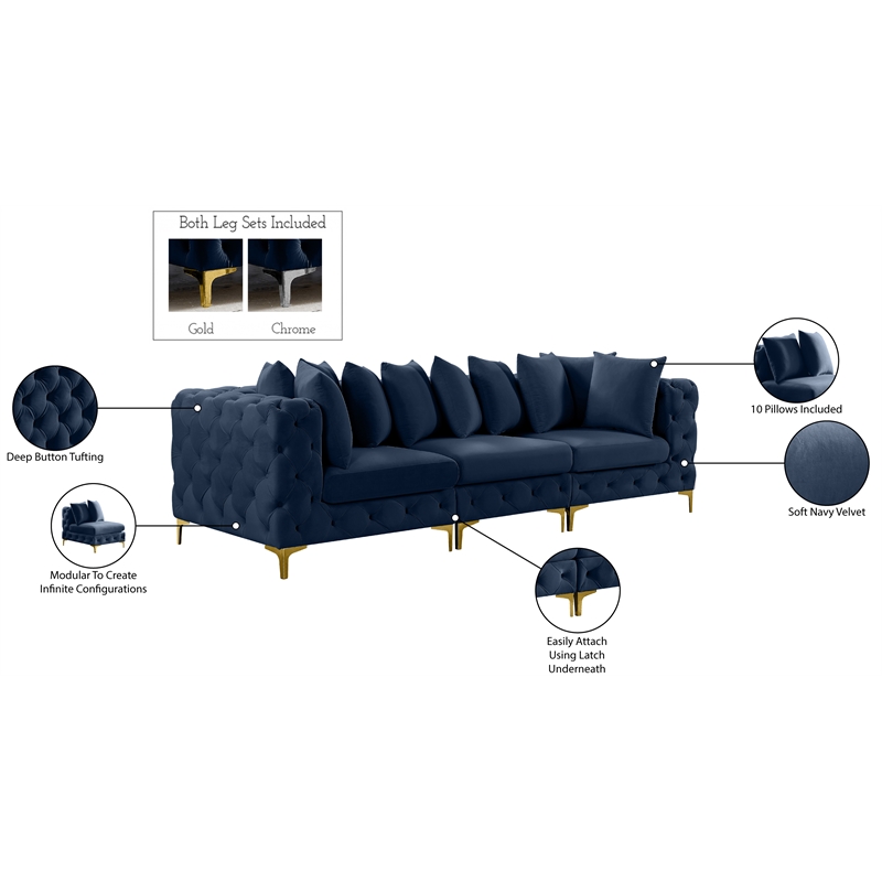 Meridian Furniture Tremblay Navy Velvet Modular Sofa