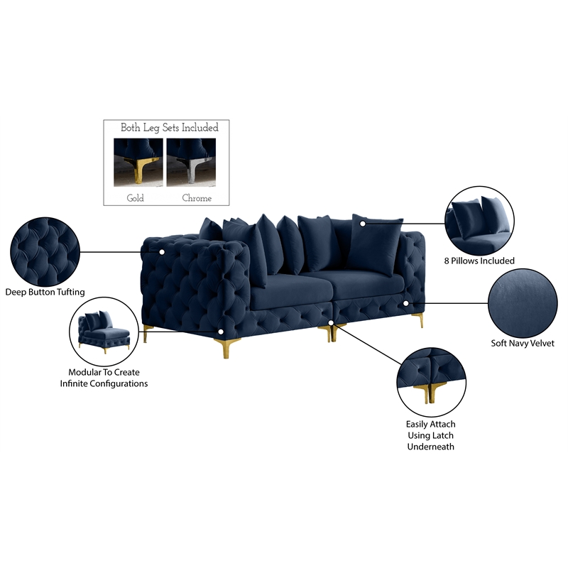 Meridian Furniture Tremblay Navy Velvet Modular Sofa