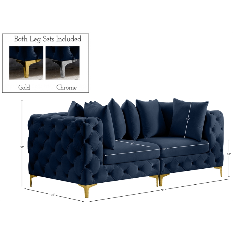 Meridian Furniture Tremblay Navy Velvet Modular Sofa