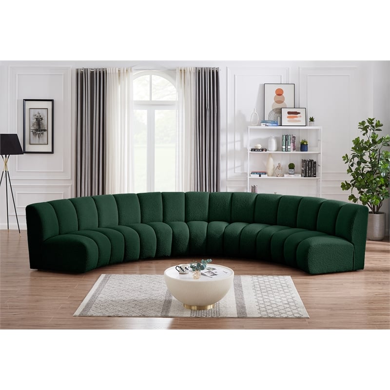 Meridian Furniture Infinity Green Boucle Fabric 5pc. Modular Sectional