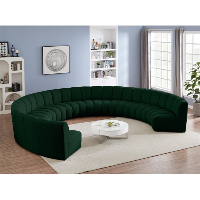 Meridian Furniture Infinity Green Boucle Fabric 9pc. Modular Sectional
