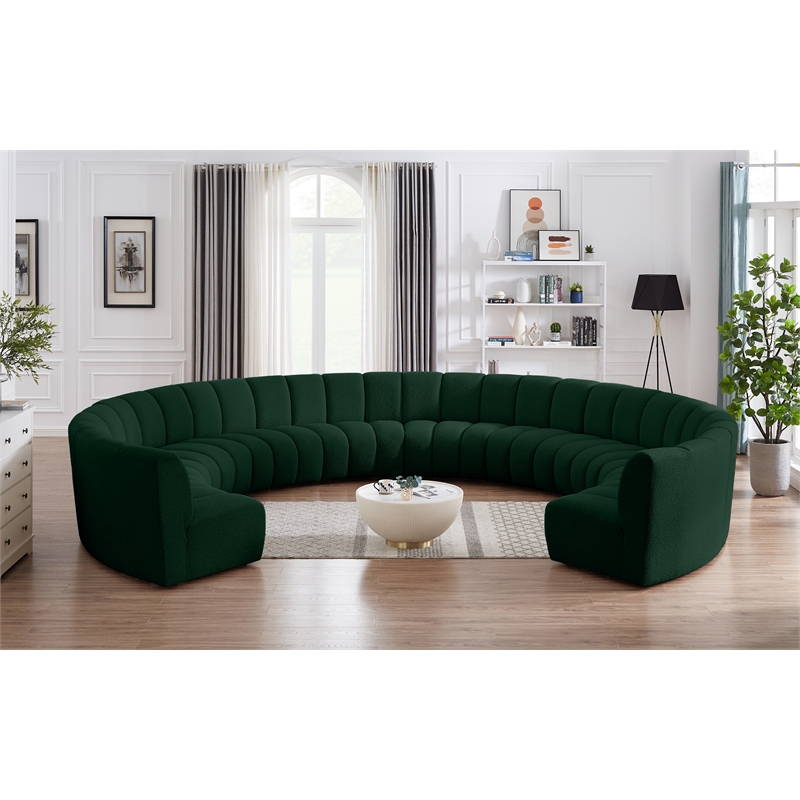 Meridian Furniture Infinity Green Boucle Fabric 10pc. Modular Sectional