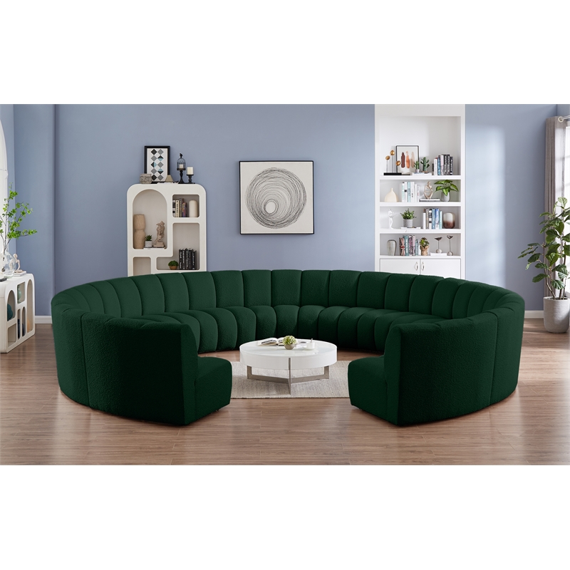 Meridian Furniture Infinity Green Boucle Fabric 11pc. Modular Sectional