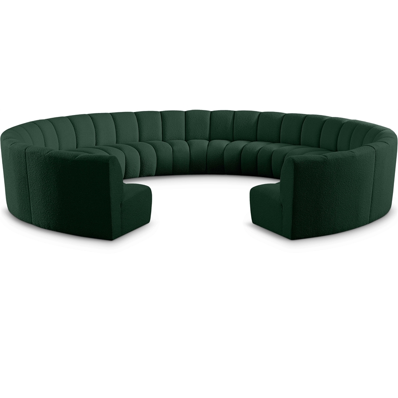 Meridian Furniture Infinity Green Boucle Fabric 11pc. Modular Sectional