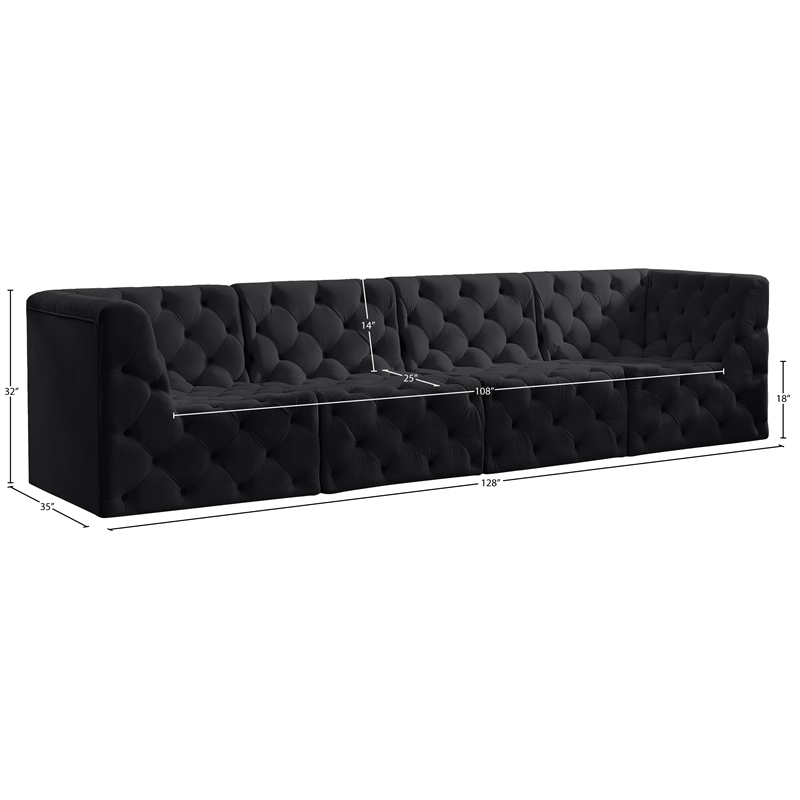Meridian Furniture Tuft Black Velvet Modular Sofa