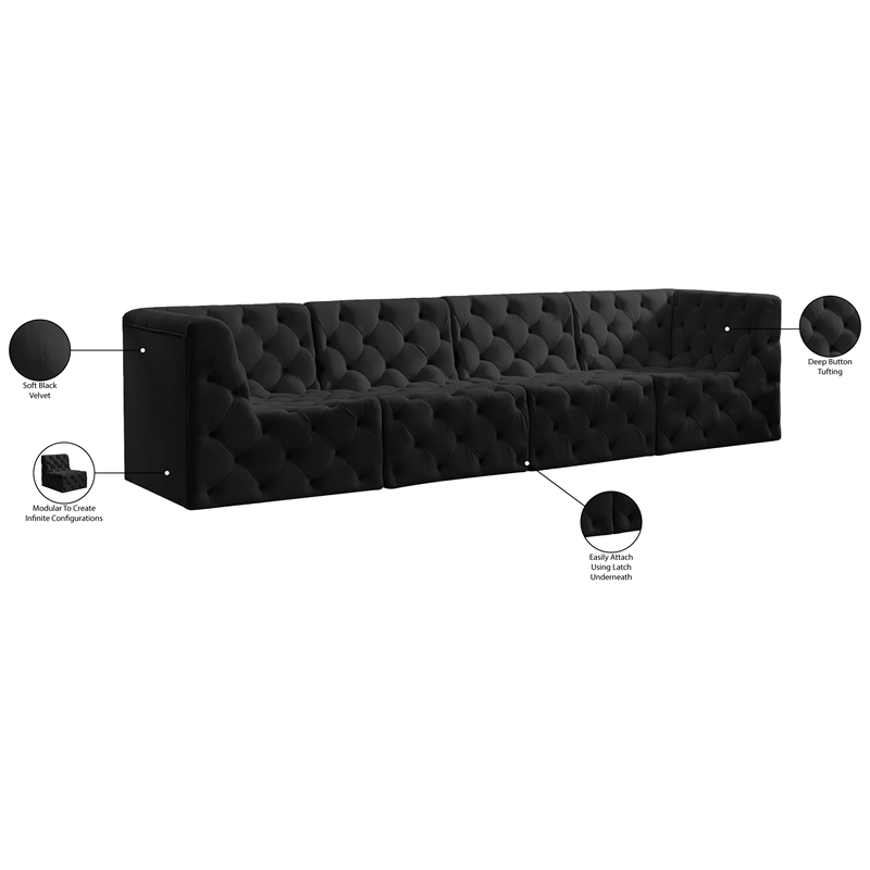 Meridian Furniture Tuft Black Velvet Modular Sofa