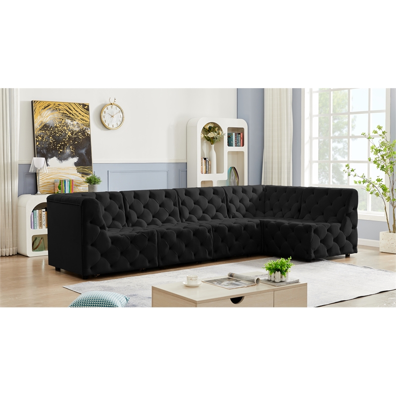 Meridian Furniture Tuft Black Velvet Modular Sectional
