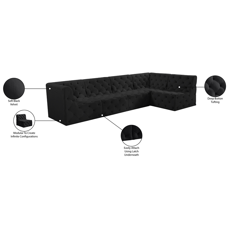 Meridian Furniture Tuft Black Velvet Modular Sectional