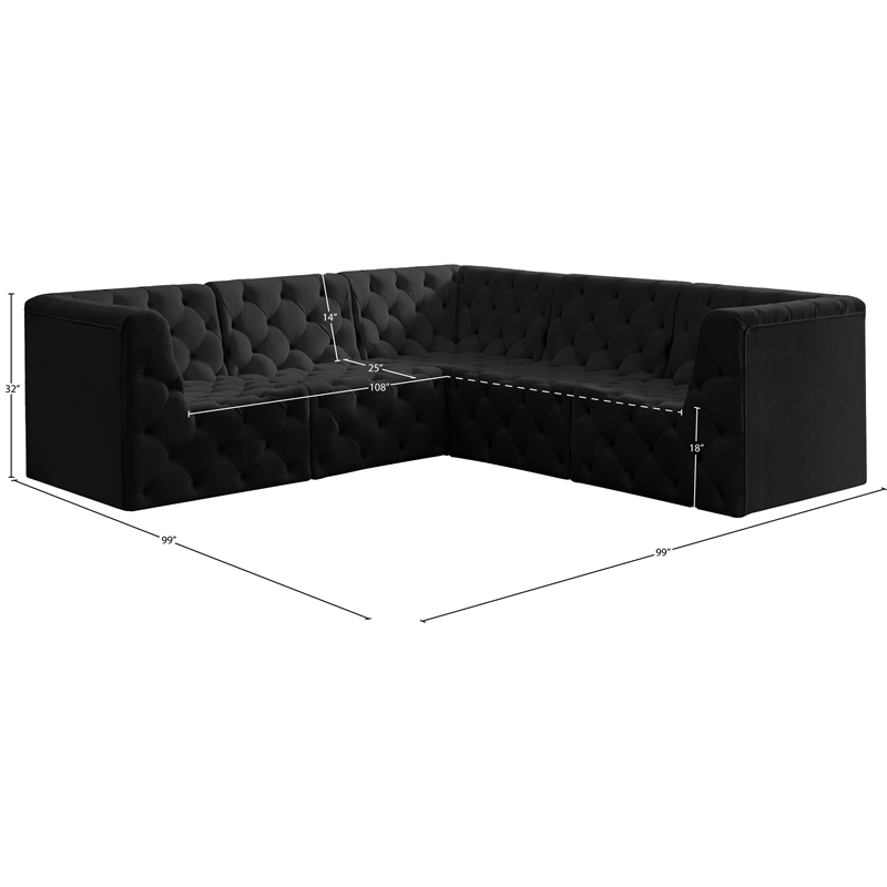 Meridian Furniture Tuft Black Velvet Modular Sectional