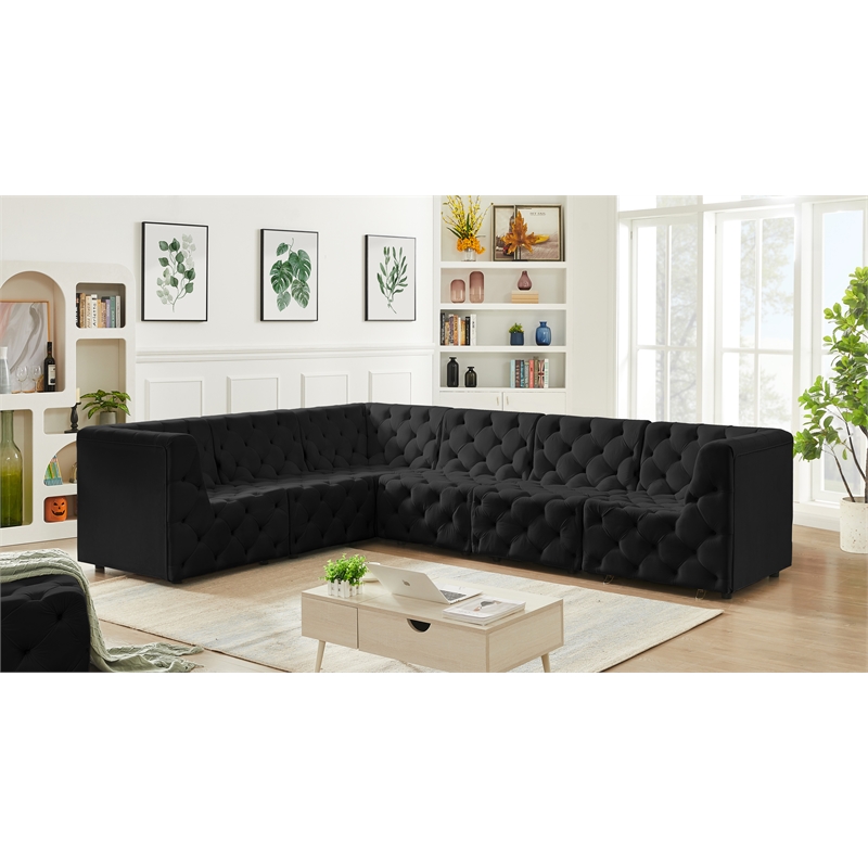 Meridian Furniture Tuft Black Velvet Modular Sectional