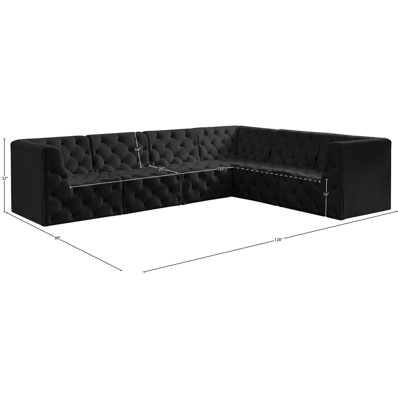 Meridian Furniture Tuft Black Velvet Modular Sectional