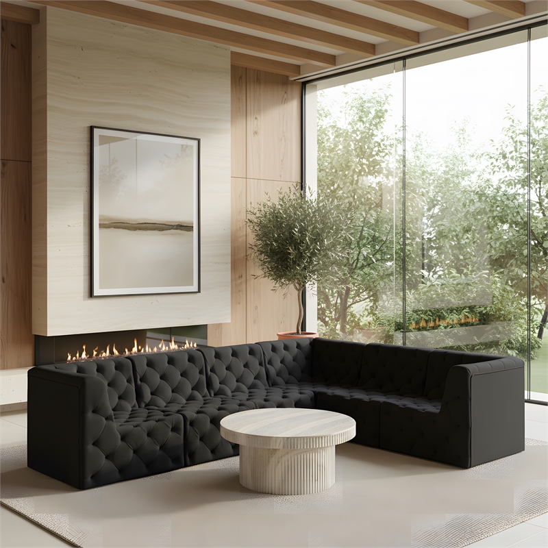 Meridian Furniture Tuft Black Velvet Modular Sectional
