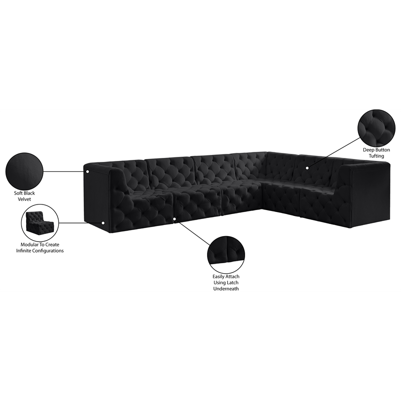 Meridian Furniture Tuft Black Velvet Modular Sectional